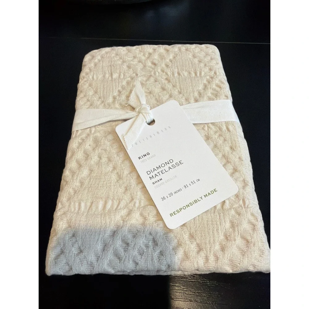 Pottery Barn Diamond Matelasse King Sham Oatmeal Ivory 100% Cotton New